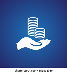 coins in hand, web icon. vector design