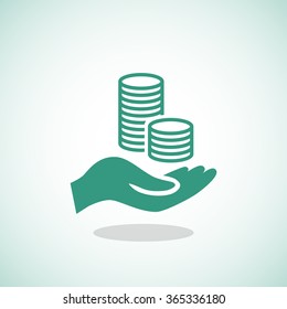 coins in hand, web icon. vector design