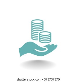 coins in hand, web icon. vector design