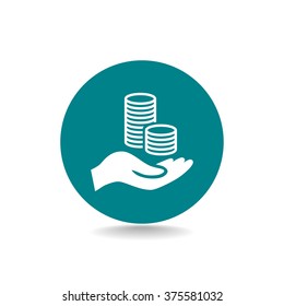 coins in hand, web icon. vector design