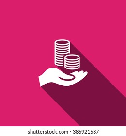 coins in hand, web icon. vector design