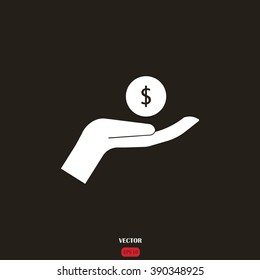 coins in hand, web icon. vector design
