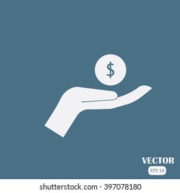 coins in hand, web icon. vector design