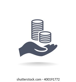 coins in hand, web icon. vector design