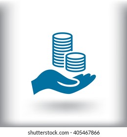 coins in hand, web icon. vector design