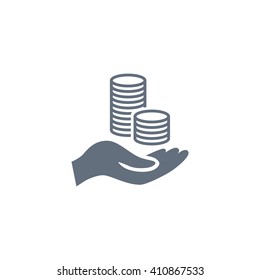 coins in hand, web icon. vector design