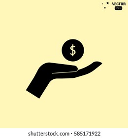 coins in hand, web icon. vector design