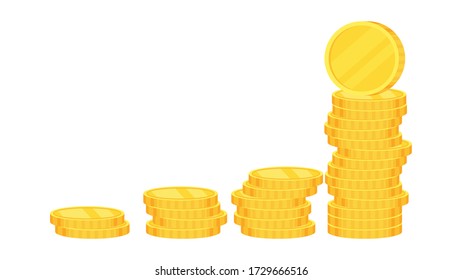 Coins. Heap of gold dollars. Coins stack. Financial gain, income. Salary and savings. Bank loan and deposit, investment. Flat vector cartoon illustration isolated on white background.