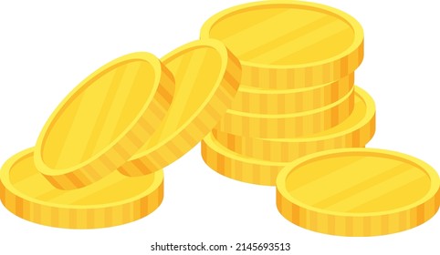 Coins. Heap of golden dollars. Money stack. Financial gain, income. Salary and savings. Bank loan and deposit, investment. Flat vector cartoon illustration isolated on dark background.