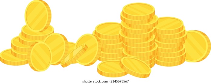 Coins. Heap of golden dollars. Money stack. Financial gain, income. Salary and savings. Bank loan and deposit, investment. Flat vector cartoon illustration isolated on dark background.