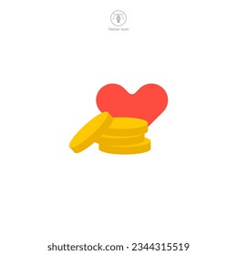 Monedas con símbolo de icono de corazón ilustración vectorial aislada en fondo blanco