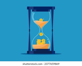 coins in the hourglass turned into a pile of money. Vector