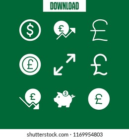 coins icon. 9 coins vector set. dollar coin, maximize, tool for saving money and pound sterling icons for web and design about coins theme