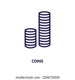coins icon from artificial intellegence and future technology collection. Thin linear coins, bank, coin outline icon isolated on white background. Line vector coins sign, symbol for web and mobile