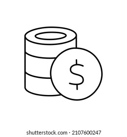 Coins Icon  in black line style icon, style isolated on white background
