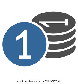 Coins icon from Business Bicolor Set. This flat vector symbol uses cobalt and gray colors, rounded angles, and isolated on a white background.