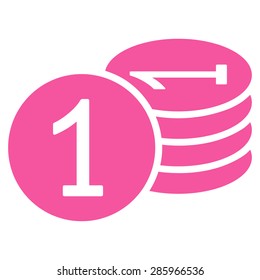Coins icon from Business Bicolor Set. This flat vector symbol uses pink color, rounded angles, and isolated on a white background.