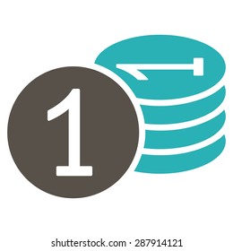 Coins icon from Business Bicolor Set. This flat vector symbol uses grey and cyan colors, rounded angles, and isolated on a white background.