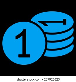 Coins icon from Business Bicolor Set. This flat vector symbol uses blue color, rounded angles, and isolated on a black background.