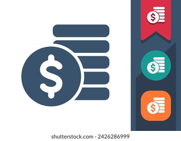 Coins Icon. Coin, Coin Stack, Stack Of Coins, Dollar, Cent. Professional, pixel perfect vector icon.