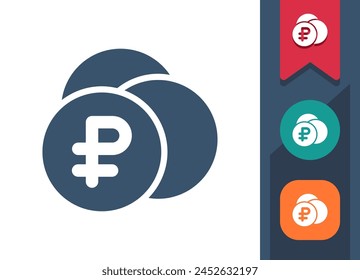 Coins Icon. Coin, Coin Stack, Stack Of Coins, Ruble, Rouble. Professional, pixel perfect vector icon.