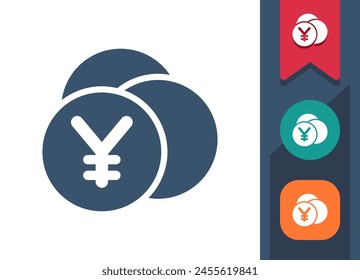 Coins Icon. Coin, Coin Stack, Stack Of Coins, Yen, Yuan. Professional, pixel perfect vector icon.