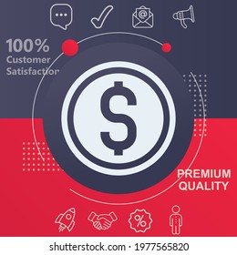 Coins icon. Customize your design with a navy and red colored background template