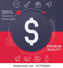 Coins icon. Customize your design with a navy and red colored background template
