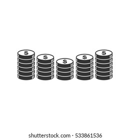 Coins icon flat. Illustration isolated on white background. Vector grey sign symbol