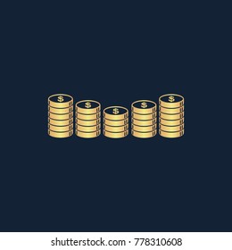 Coins icon flat. Simple gold pictogram on dark background. Vector illustration symbol
