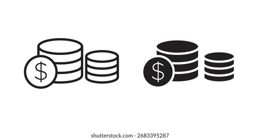 Coins icon flat and stroke style pack on white background. Vector illustrations