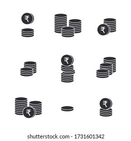 Coins icon. Gold Rupee coins. Indian Rupee coin. Vector money symbol. Bank payment symbol. World economics. Finance symbol. Currency symbol. Set of outline money. Stack of coins. Coin icon. 