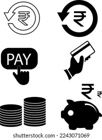 icono Monedas. Monedas de Rupia de oro. Moneda de rupia india. Símbolo vector de dinero. Símbolo de pago bancario.