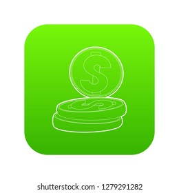 Coins icon green vector isolated on white background