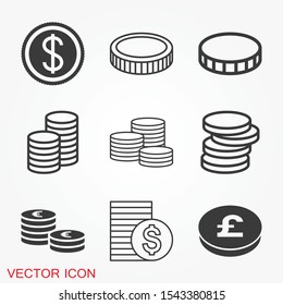 Coins Icon isolated on background. Money symbol for web site design, logo, app, UI. Editable stroke. Vector illustration, EPS10