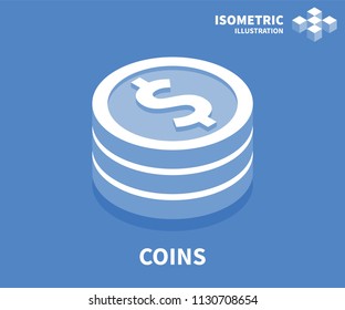 Coins icon. Isometric template for web design in flat 3D style. Vector illustration.