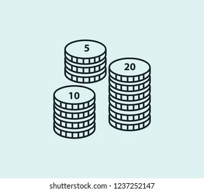 Coins icon line isolated on clean background. Coins icon concept drawing icon line in modern style. Vector illustration for your web mobile logo app UI design.