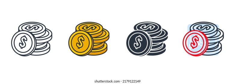 coins icon logo vector illustration. cash money symbol template for graphic and web design collection