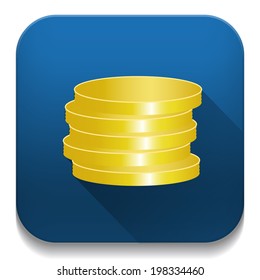 coins icon With long shadow over app button