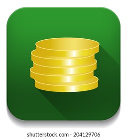 coins icon With long shadow over app button