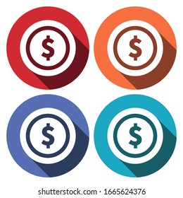 coins icon with long shadows in flat design