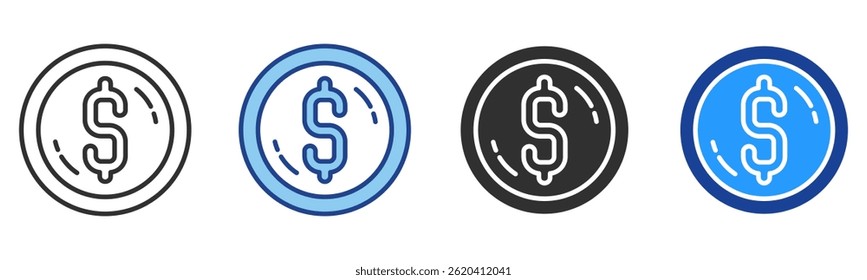 Coins Icon Multiple Style Vector Collection