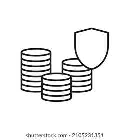 Coins Icon with protection sign. Vector illustration.