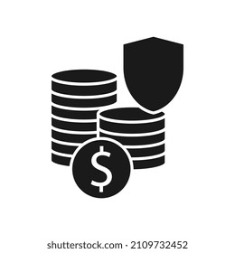 Icono de monedas con signo de protección. Ilustración vectorial.