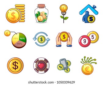 Coins icon set. Cartoon set of coins vector icons for web design isolated on white background