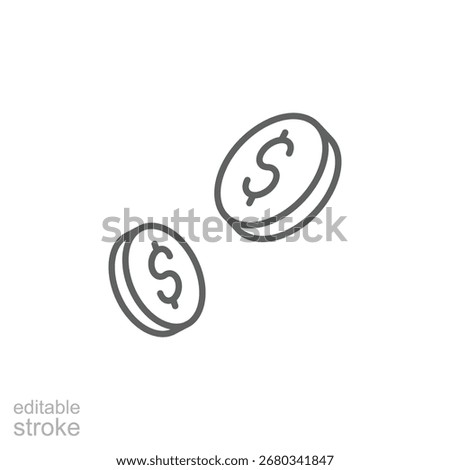 Coins icon. Simple outline style. Coin, money, cash, pay, investment, exchange, dollar, finance, business concept. Thin line symbol. Isolated design editable stroke.