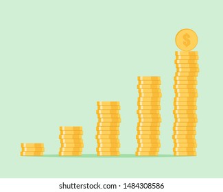 Coins icon. Stack of golden coin like income graph. Vector illustration.