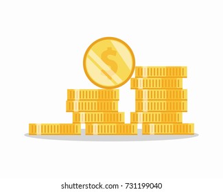 Coins icon. Stack of golden coin like income graph. Vector illustration.