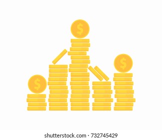 Coins Icon. Stack Of Golden Coin Like Income Graph. Vector Illustration.