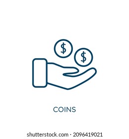 icono de las monedas. Icono de contorno de monedas lineales delgadas aisladas en fondo blanco. Signo de monedas vectoriales de línea, símbolo para web y móvil